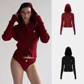 女秋冬复古针织修身 韩国badblood辣妹新款 连帽开衫 显瘦外套上衣