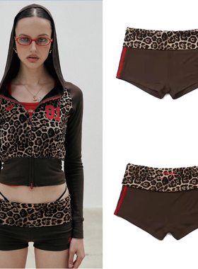 badblood美式复古豹纹裤女小众字母刺绣辣妹包臀折叠低腰短裤百搭