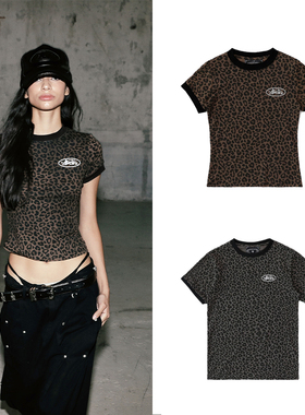韩国badblood美式复古街头辣妹豹纹印花短袖修身显瘦性感潮T恤夏