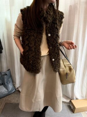 土布鱼8291韩系仿托卡毛无袖马甲外套女2026秋冬减龄皮毛一体上衣