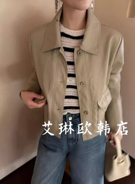 特价卡蔓诗kamanshi30805春季新款韩版休闲翻领夹克PU皮衣外套女