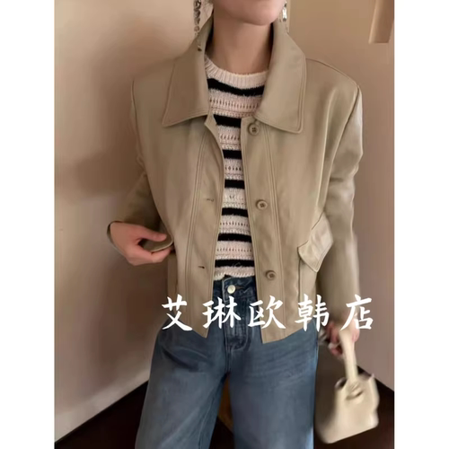 特价卡蔓诗kamanshi30805春季新款韩版休闲翻领夹克PU皮衣外套女
