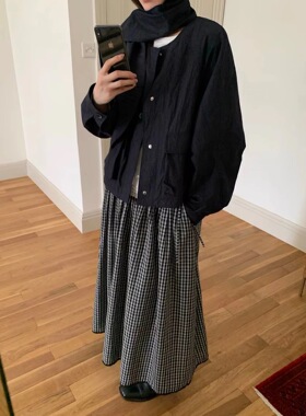 ouur&liberte米鹿591秋款韩系配飘带圆领宽松休闲百搭短外套女