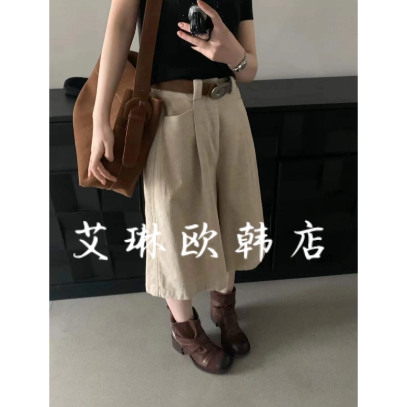 QZX10558秋腰带灯芯绒七分裤女