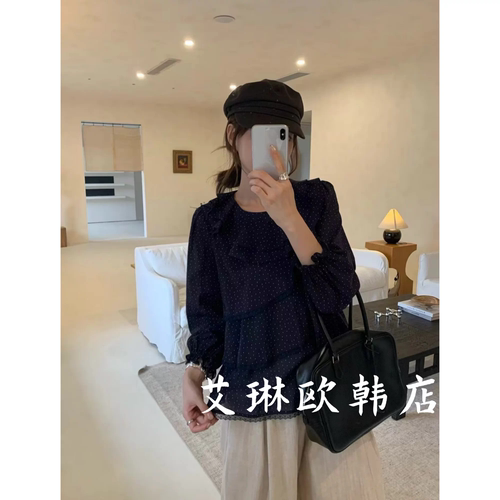 miluroom sicily米鹿8779早秋新款韩系波点多层领荷叶边长袖衬衫