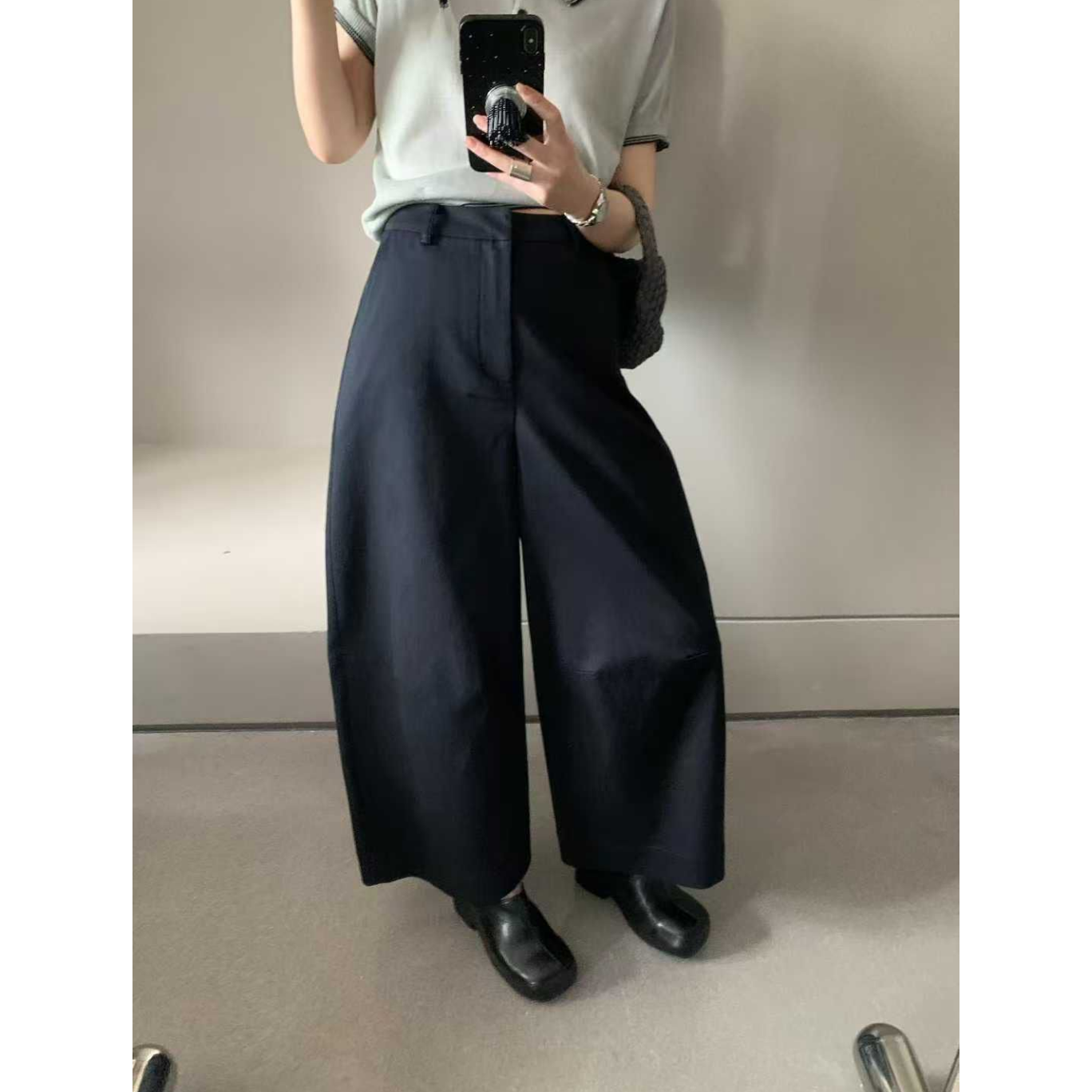 特价卡蔓OQQOMM188韩系秋款配丝巾腰带休闲阔腿裤女气球裤九分裤