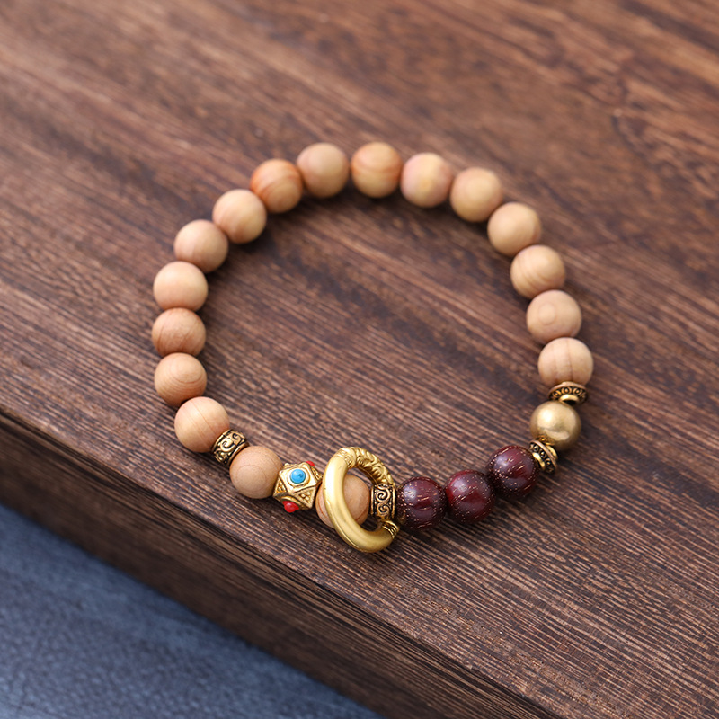 高油崖柏驱蚊手链天然好运手串幸运珠木香血檀木金箍跑环男女同款
