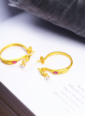 925纯银古法金凤凰diy单珠用戒指