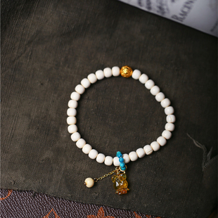 天然猛犸象牙老型珠搭配蜜蜡小熊原创搭配款手链 女猛犸手串饰品