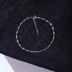 999足银电镀金隔珠米珠车花款手链 女款纯银简约时尚款银手链饰品