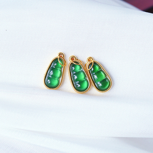 天然A货翡翠危料帝王绿18K金镶嵌福豆款吊坠女款正品翡翠挂坠饰品