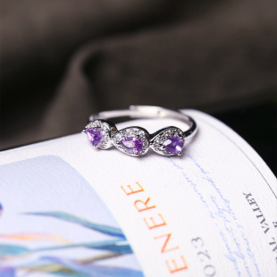 水晶指环饰品 女款 特价 天然水晶紫水晶活口镶嵌戒指圈口可调节