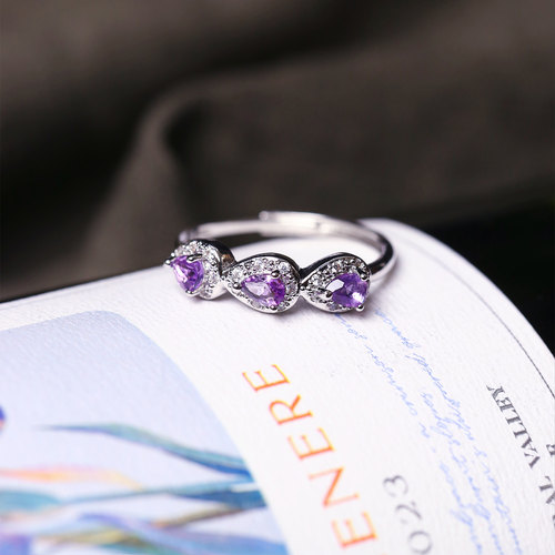 特价 天然水晶紫水晶活口镶嵌戒指圈口可调节 女款水晶指环饰品