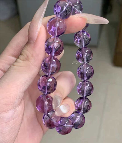 天然水晶冰透玻利维亚紫水晶切面菠萝珠款手链 女款水晶手链饰品