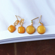 天然俄料蜜蜡鸡油黄纯银古法金托镶嵌款 蜜蜡琥珀耳饰礼物 耳钉女款