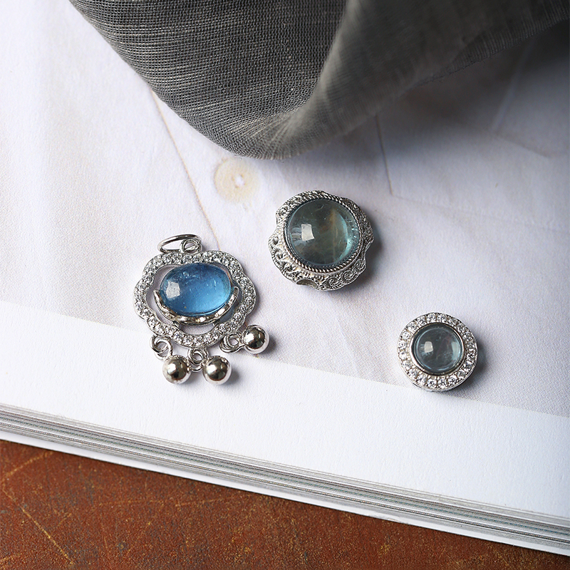 海蓝宝女款天然纯银镶嵌配件