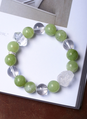 怡庆楼天然岫玉青提奶盖款手链