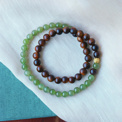 天然和田玉晴水圆珠搭配奇楠沉香原创款手链女款玉石文玩手串饰品