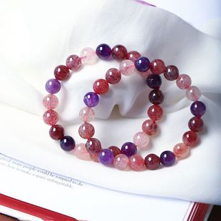 草莓晶水晶手串饰品礼物 正品 天然老矿草莓晶多宝色圆珠手链 女款