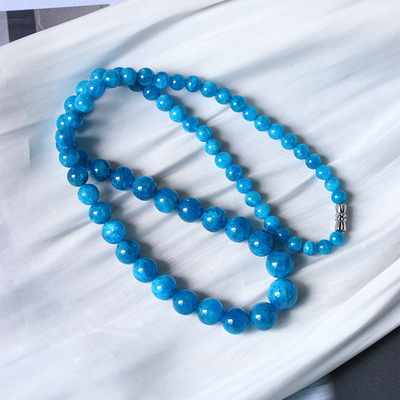 水晶蓝磷灰石圆珠款塔链项链