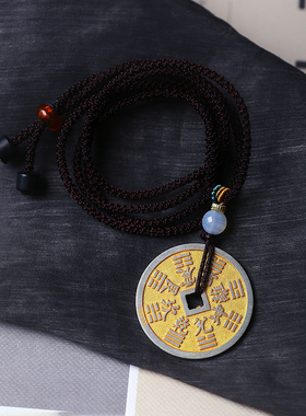 足银描金山鬼花钱款吊坠 男女款个性纯银锁骨链挂坠饰品0704