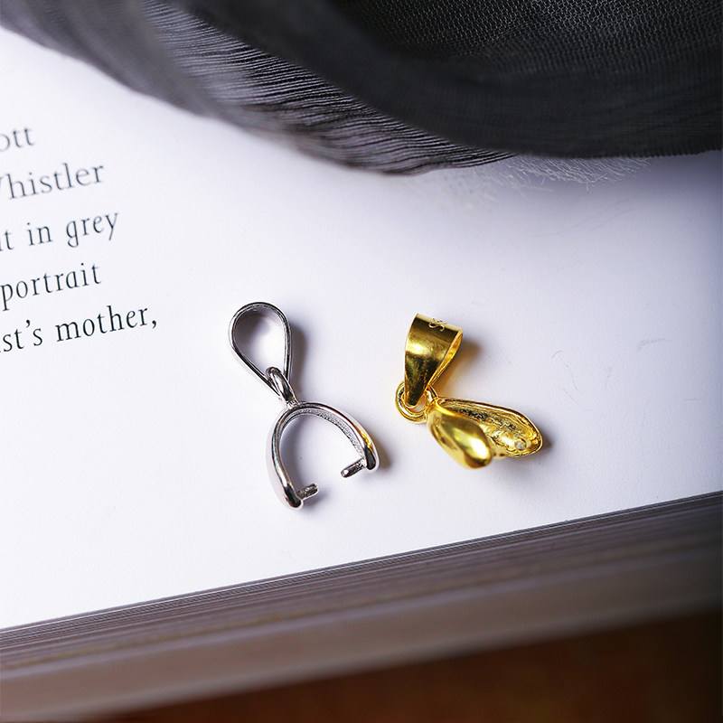 925纯银 瓜子扣款 夹扣扣头吊坠玉石水晶镶嵌夹扣扣头