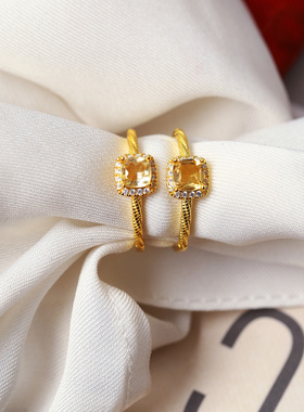 精品彩宝 天然黄水晶纯银镶嵌款戒指 女款简约彩宝戒指送女友礼物