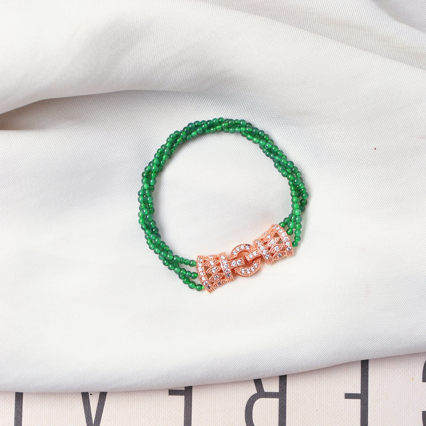 天然A货帝王绿翡翠危料麻花圆珠原创水晶三层款手链 女款翡翠手串