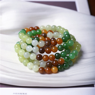 超值 天然和田玉多宝色圆珠款手链 配糖料碧玉黄口男女款玉石手串
