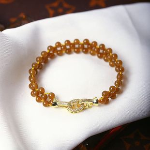 天然和田玉糖料老红糖圆珠编织手链 玉石手串饰品礼物 女款