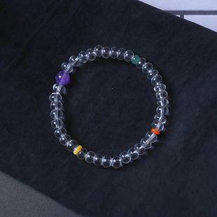 天然白水晶盘珠原创款 单圈透明白水晶多宝色手串饰品礼物 手链女款