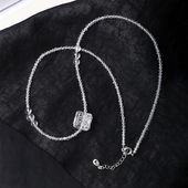 天然白水晶刻面项链搭配雕刻牡丹花方糖锁骨链 女可调节 礼物饰品