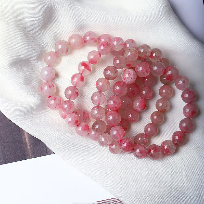 工厂处理福利价天然蔷薇石樱花雨单圈手链 女款水晶蔷薇辉石饰品