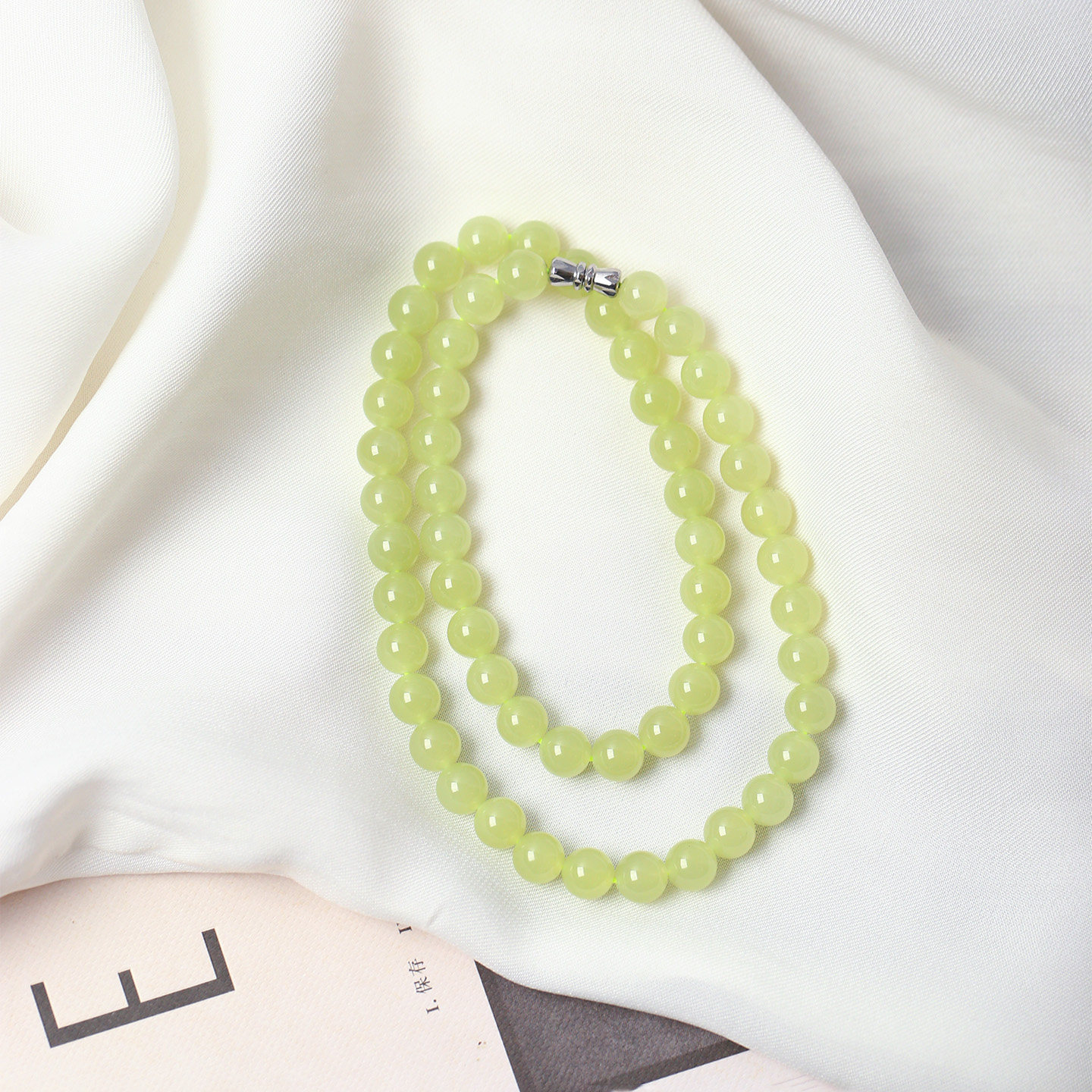 天然和田玉黄口圆珠款项链 女款玉石颈链妈妈链项链饰品礼物