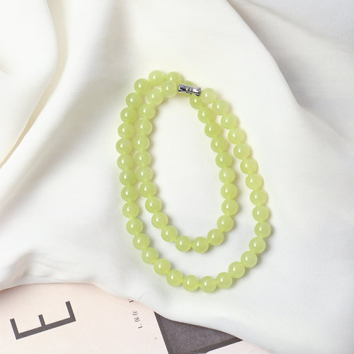 天然和田玉黄口圆珠款项链 女款玉石颈链妈妈链项链饰品礼物