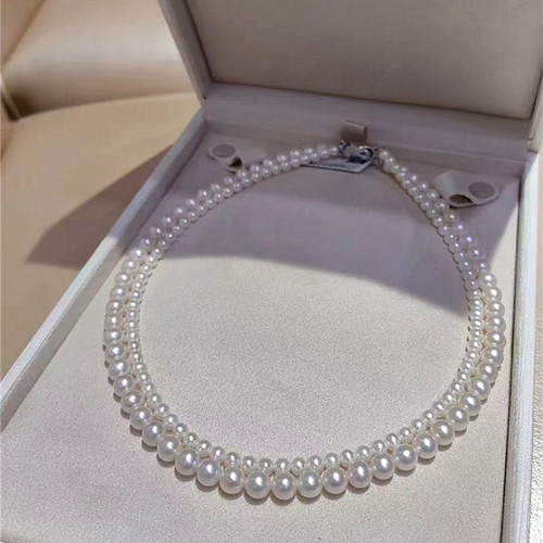 爆款 天然淡水珍珠正圆双层叠带款项链 女款高级感轻奢时尚锁骨链