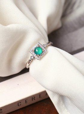 天然A货危料蓝水镀银托镶嵌款戒指戒圈 男女款翡翠指环饰品