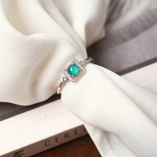 天然A货危料蓝水镀银托镶嵌款戒指戒圈 男女款翡翠指环饰品