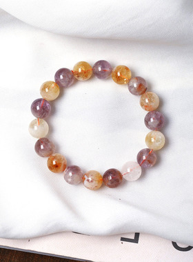 工厂处理天然紫水晶搭配黄塔晶圆珠紫黄色水晶手链 女款水晶饰品