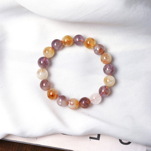 工厂处理天然紫水晶搭配黄塔晶圆珠紫黄色水晶手链 水晶饰品 女款
