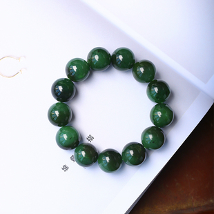 天然俄罗斯碧玉圆珠款 男女玉石老料菠菜绿手串素圈饰品 单圈手链