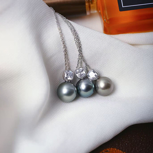 天然海水大溪地黑珍珠吊坠锁骨链925银镶珠光好女款简约珍珠项链
