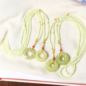 天然和田玉冰料黄口雕刻莫比乌斯环麻花甜甜圈搭配珠链原创款 吊坠