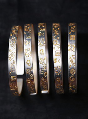 999足银描金吉言手镯 女款时尚流行手饰手镯饰品礼物