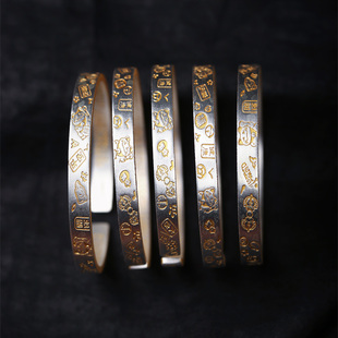 999足银描金吉言手镯 女款时尚流行手饰手镯饰品礼物