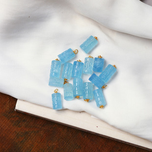 锁骨链挂坠饰品 女款 天然水晶海蓝宝雕刻回纹珠纯银扣镶嵌款 吊坠