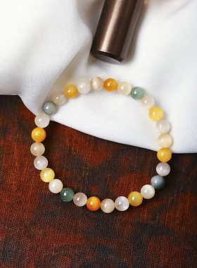 精品天然彩兔毛猫眼体圆珠手串 女款兔毛顺发水晶手链多宝色饰品