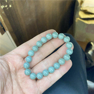 天然和田玉俄罗斯碧玉鸭蛋青单圈手链 男女款玉石手串饰品礼物
