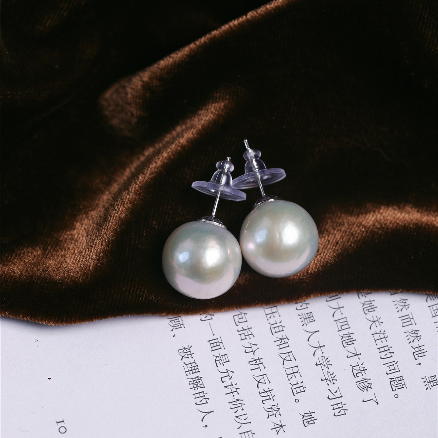 精品 天然淡水白珍珠大点位纯银镶嵌款耳钉 女款珍珠耳饰饰品礼物