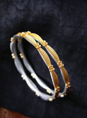 月桂花新中式古法描金银手镯